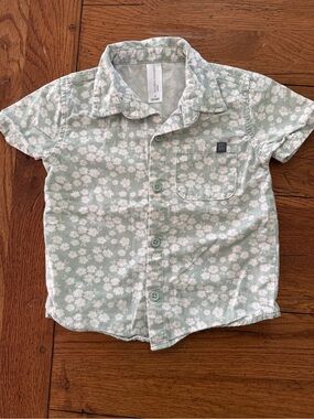 Mint Floral Short-Sleeve Button Shirt for Kids
